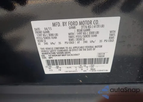 2015 Ford Explorer Limited z USA, uszkodzony, nr VIN 1FM5K8F86FGC63567